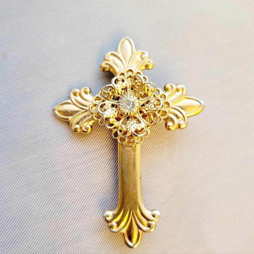Fleur de Lis Cross Pin/Brooch hand signed